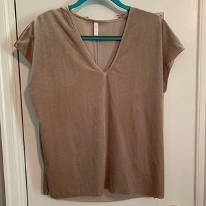 Tan velvet v neck blouse